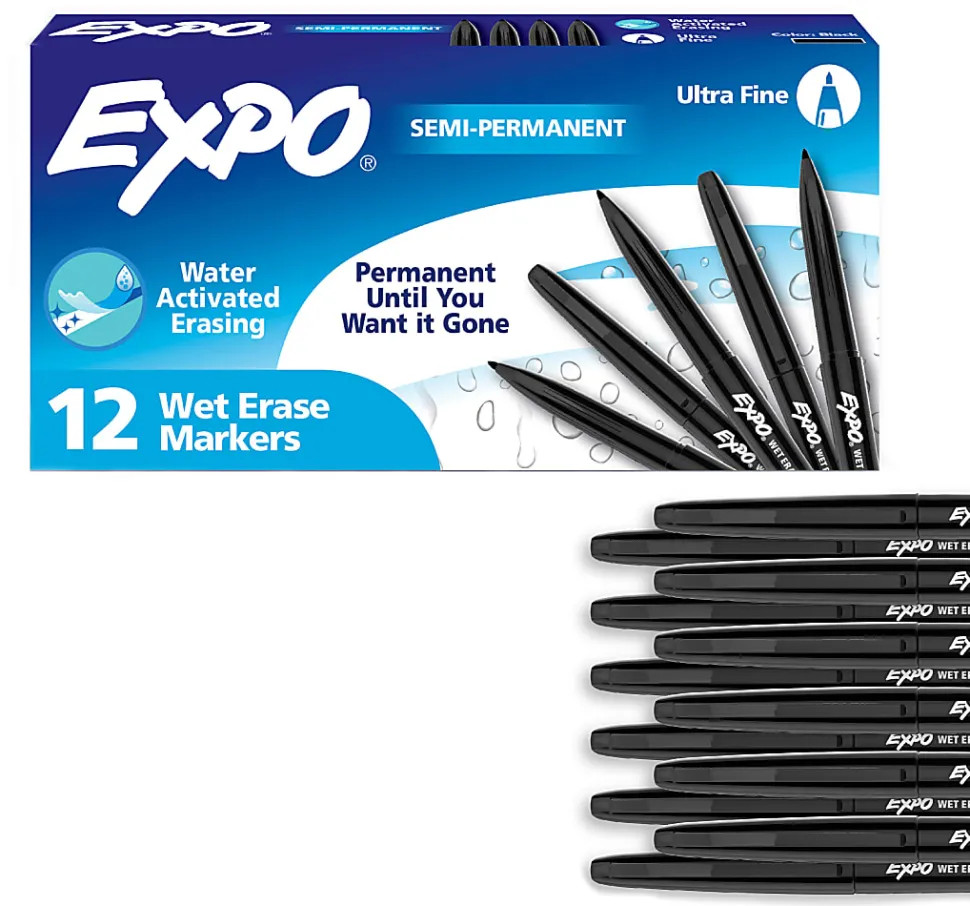 EXPO® Wet-Erase Ultra Fine-Tip Markers, Black, Box Of 12