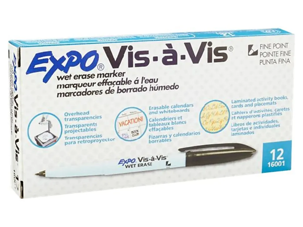 EXPO® Wet-Erase Ultra Fine-Tip Markers, Black, Box Of 12