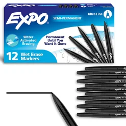 EXPO® Wet-Erase Ultra Fine-Tip Markers, Black, Box Of 12