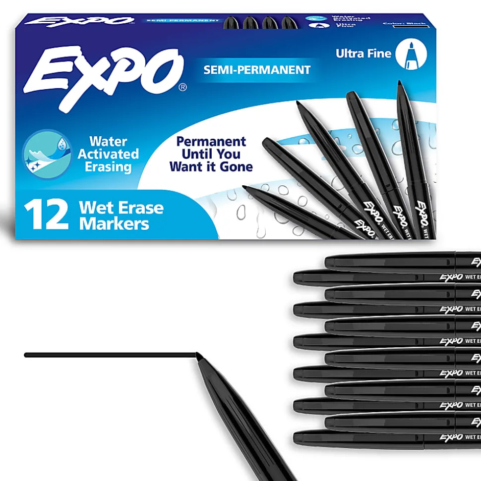 EXPO® Wet-Erase Ultra Fine-Tip Markers, Black, Box Of 12