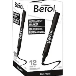 Faber Castell Berol By Eberhard Faber 3000 Chisel Tip Permanent Markers, Black, Pack Of 12