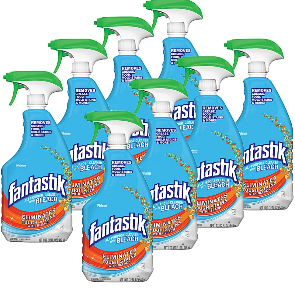 Fantastik® All-Purpose Cleaner With Bleach Spray, Fresh Clean Scent, 32 Oz Bottle, Clear, Case Of 8