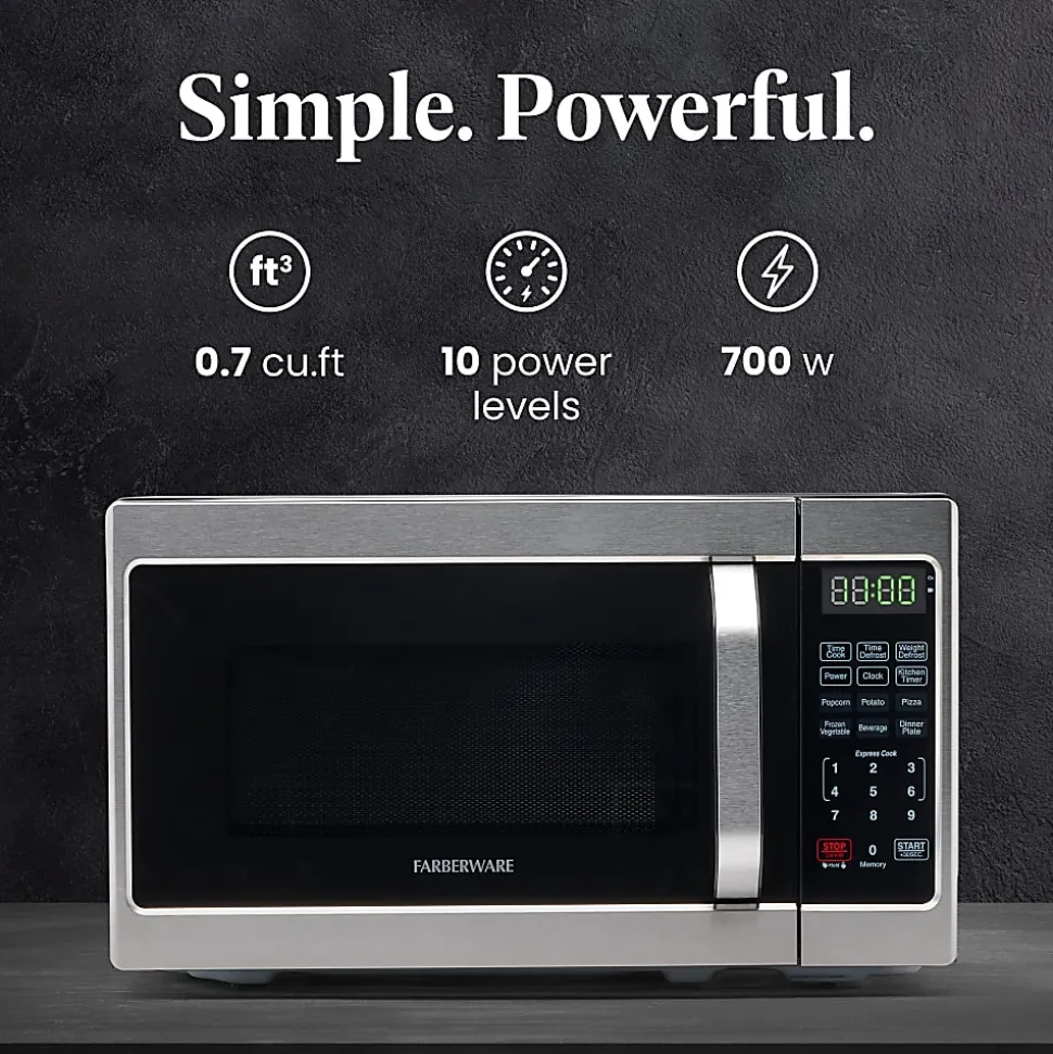 Farberware Classic FMO07AHTBKJ 0.7 Cu Ft Microwave Oven, Brushed Stainless