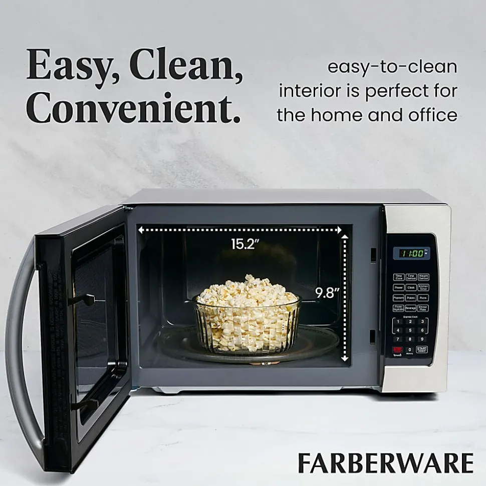 Farberware Professional 1.3 Cu Ft Countertop Microwave Oven, Stainless Steel/Black
