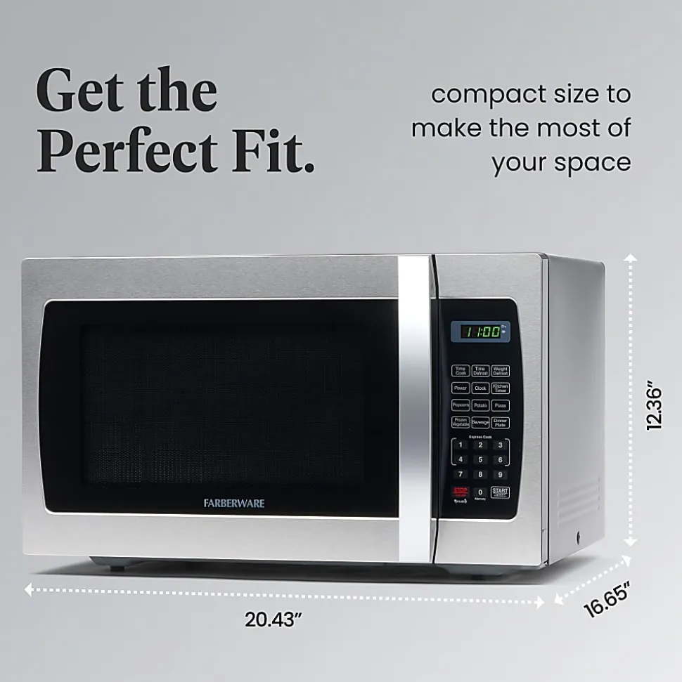 Farberware Professional 1.3 Cu Ft Countertop Microwave Oven, Stainless Steel/Black