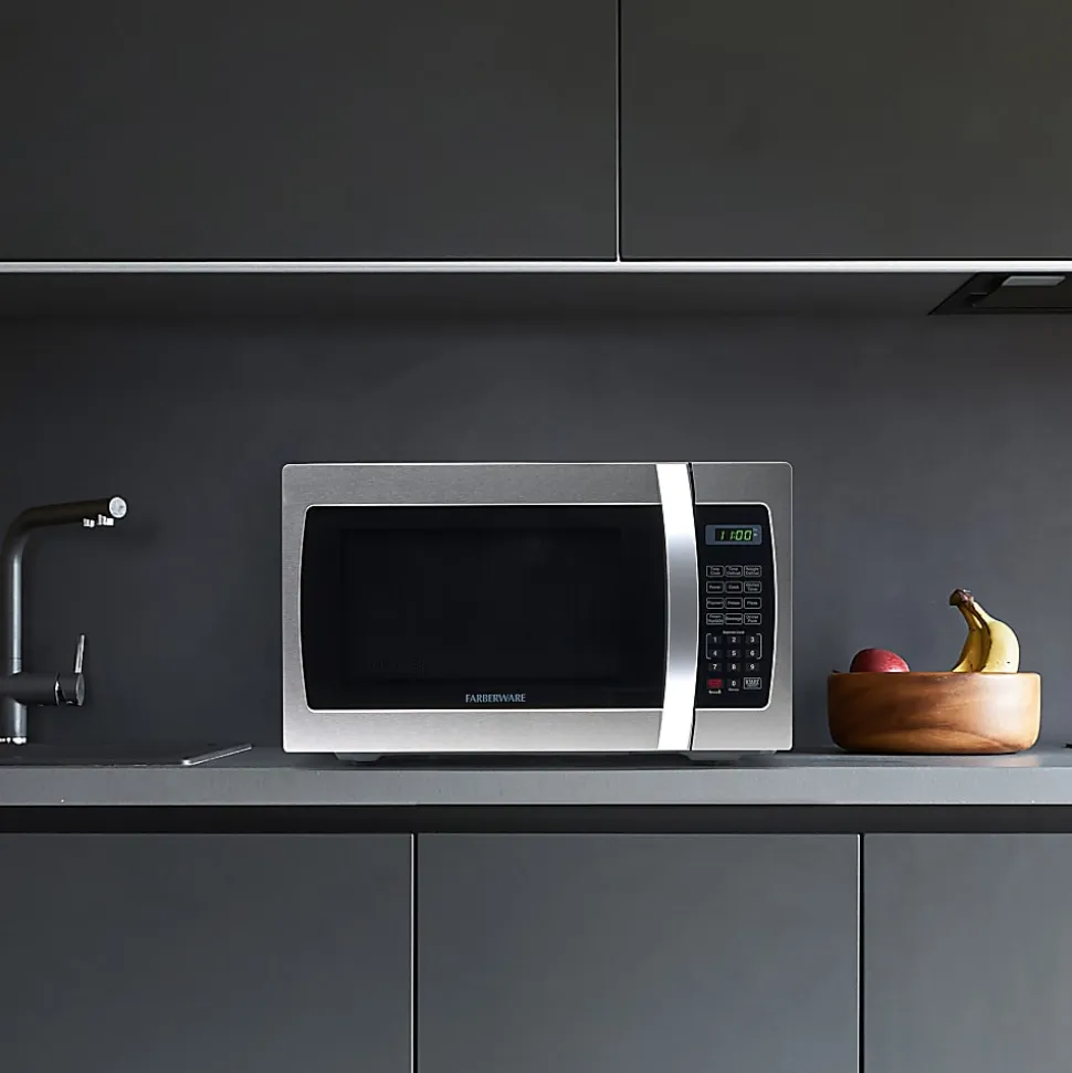 Farberware Professional 1.3 Cu Ft Countertop Microwave Oven, Stainless Steel/Black