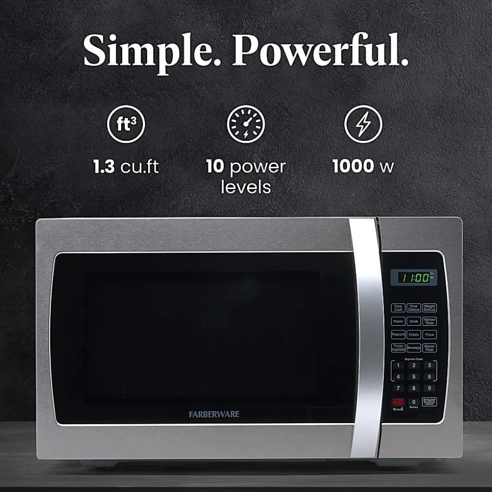 Farberware Professional 1.3 Cu Ft Countertop Microwave Oven, Stainless Steel/Black