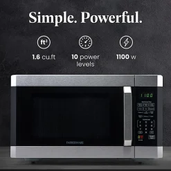 Farberware Professional 1.6 Cu Ft 1,100-Watt Microwave With Smart Sensor, Stainless Steel/Platinum