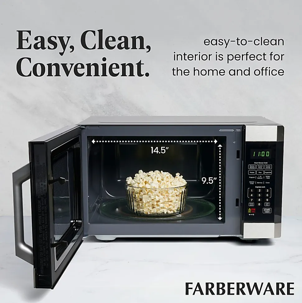 Farberware Professional 1.6 Cu Ft 1,100-Watt Microwave With Smart Sensor, Stainless Steel/Platinum