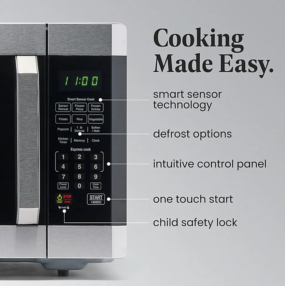 Farberware Professional 1.6 Cu Ft 1,100-Watt Microwave With Smart Sensor, Stainless Steel/Platinum