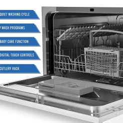 Farberware Professional 6-Piece Countertop Dishwasher, 17-1/4”H x 19-3/4”W x 21-3/4”D, White