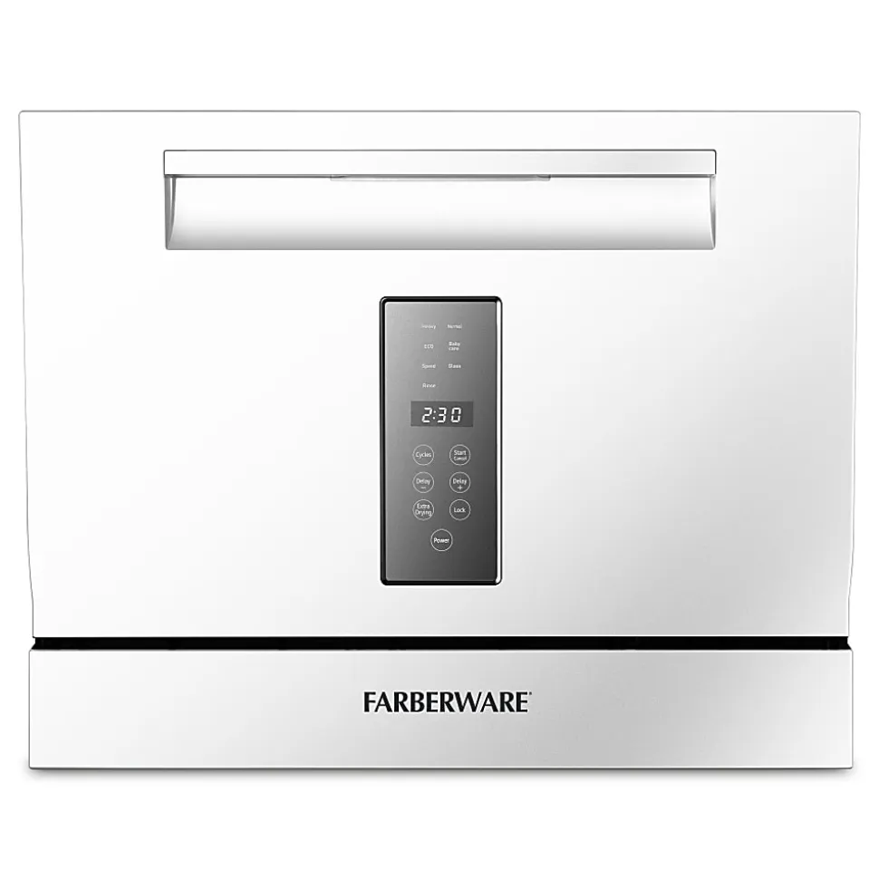 Farberware Professional 6-Piece Countertop Dishwasher, 17-1/4”H x 19-3/4”W x 21-3/4”D, White