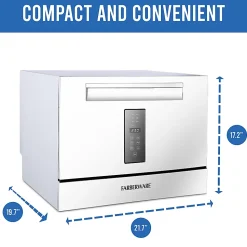 Farberware Professional 6-Piece Countertop Dishwasher, 17-1/4”H x 19-3/4”W x 21-3/4”D, White