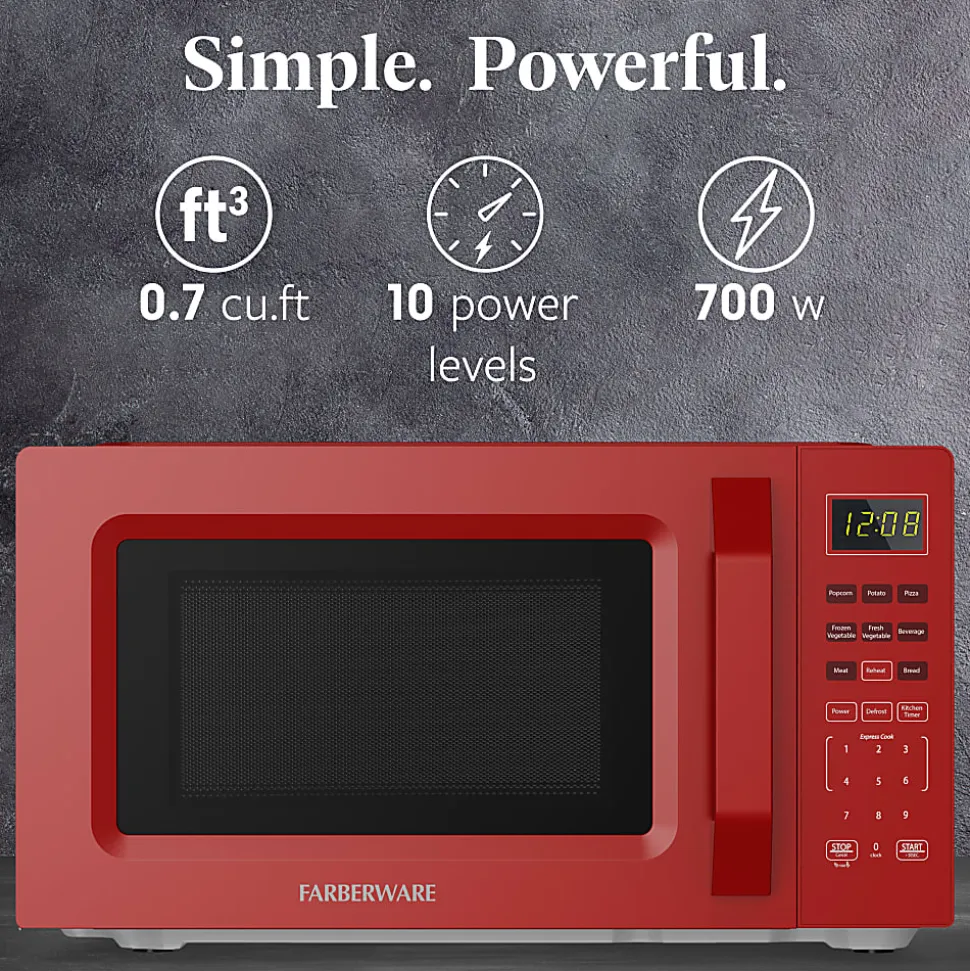 Farberware 700W Compact Countertop Microwave Oven, 0.7 Cu. Ft., Red, Total Qty 1