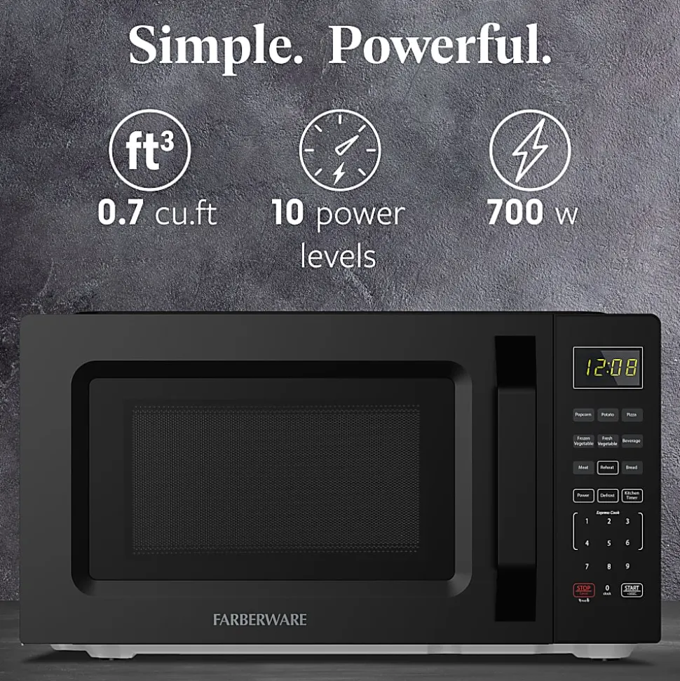 Farberware 700W Compact Countertop Microwave Oven, 0.7 Cu. Ft., Black, Total Qty 1