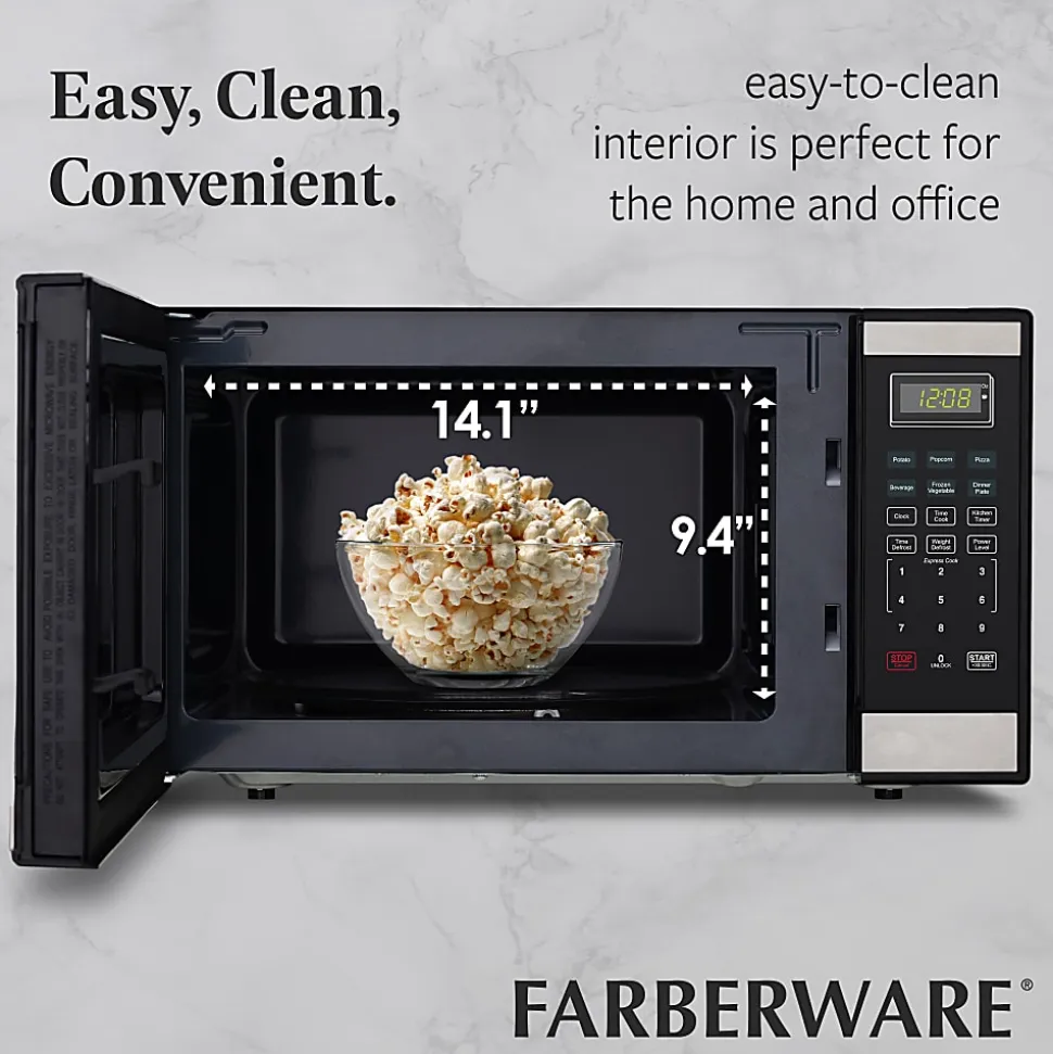 Farberware 1000W Countertop Microwave Oven, 1.1 Cu. Ft., Black/Silver, Total Qty 1