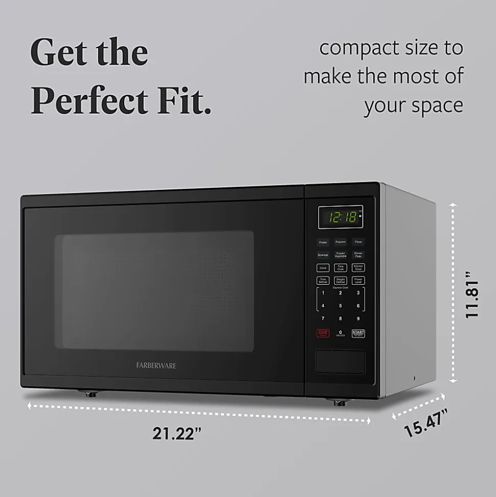 Farberware 1000W Microwave Oven, 1.1 Cu. Ft., Black, Total Qty 1