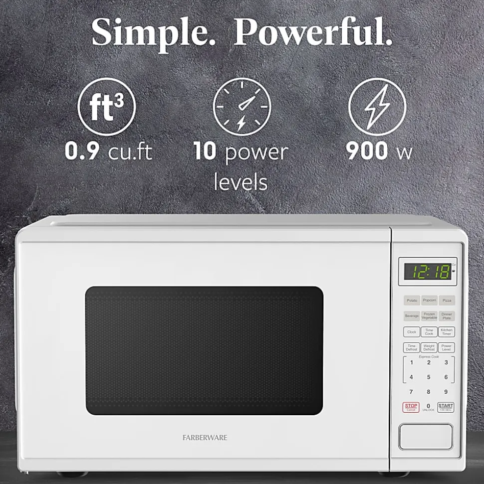 Farberware 900W Microwave Oven, 0.9 Cu. Ft., White, Total Qty 1