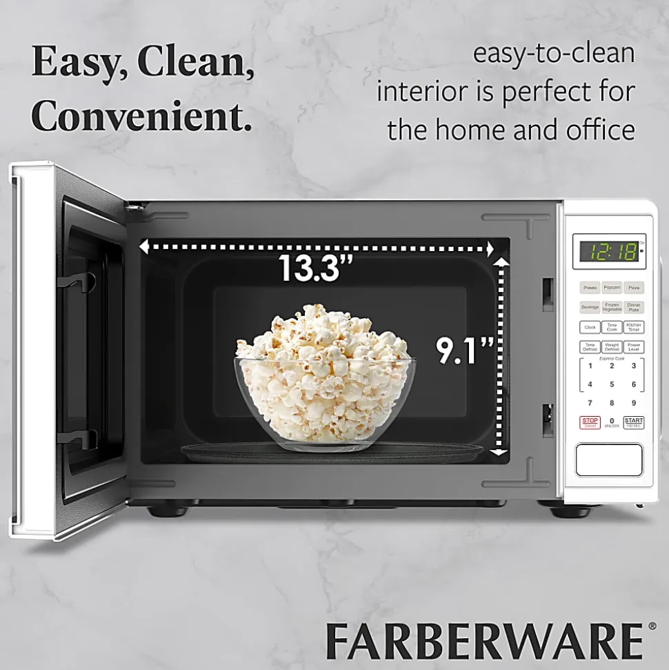 Farberware 900W Microwave Oven, 0.9 Cu. Ft., White, Total Qty 1