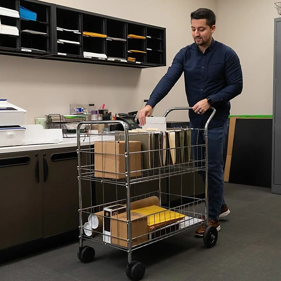 Fellowes® Chrome Mail Cart, 150 Lb. Capacity