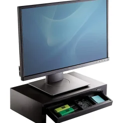 Fellowes® Designer Suites™ Height-Adjustable Monitor Riser With Storage Tray, 4.38"H x 16"W x 9.38"D, Black