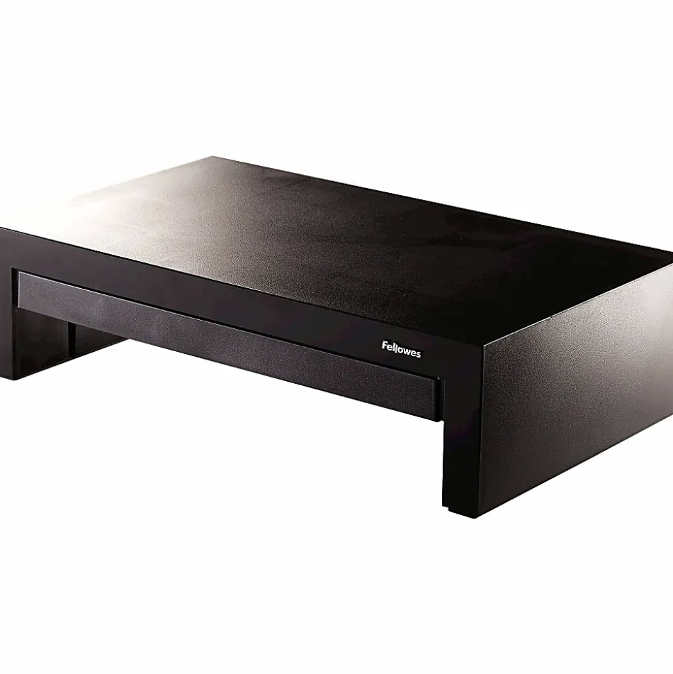 Fellowes® Designer Suites™ Height-Adjustable Monitor Riser With Storage Tray, 4.38"H x 16"W x 9.38"D, Black