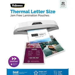 Fellowes® ImageLast Premium UV Thermal Laminating Pouches, Letter Size, 5 Mil, 9" x 11-1/2", Clear, Pack Of 80 Pouches