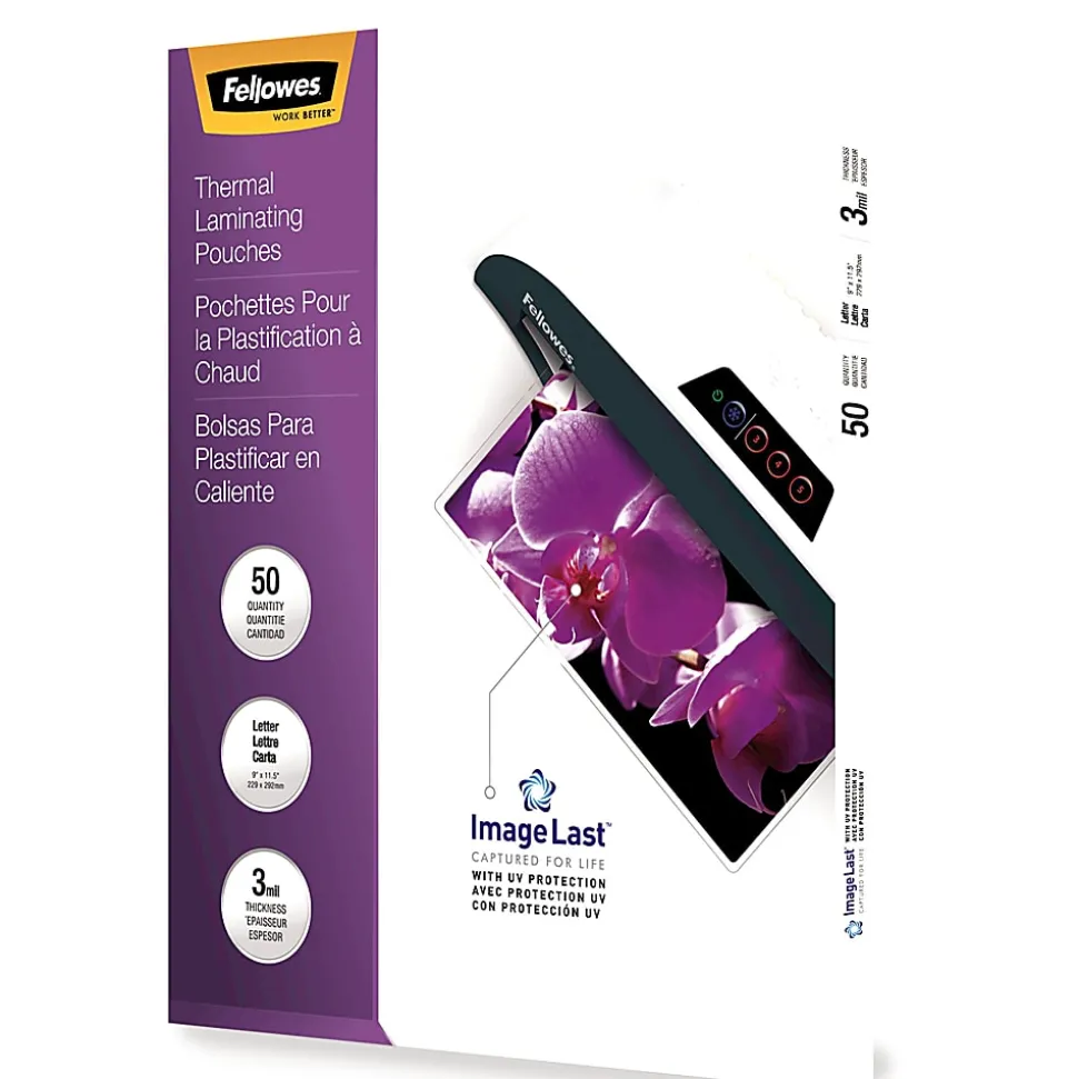 Fellowes® ImageLast Thermal Laminating Pouches, UV Protection, 9" x 11 1/2", 3 Mil, Glossy, Pack Of 50