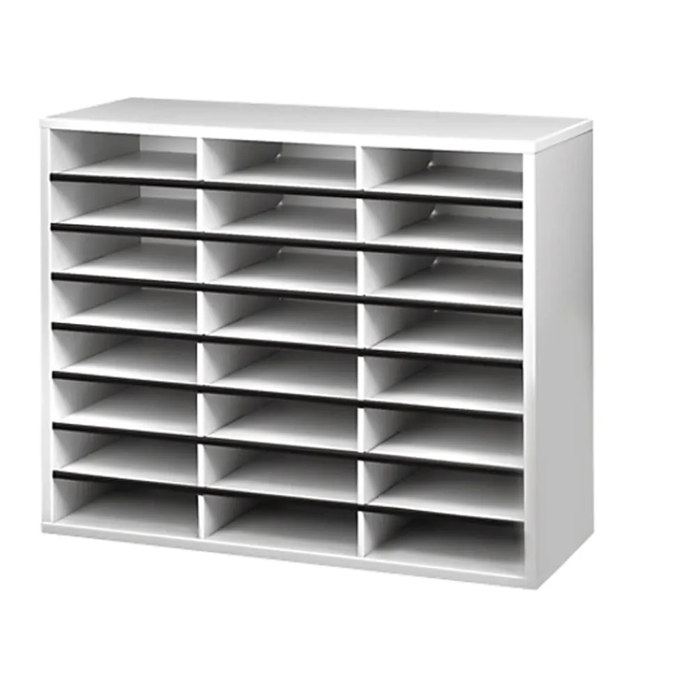 Fellowes® Literature Organizer, 24 Compartments, 23 7/16"H x 29 7/16"W x 11 7/8"D, Dove Gray