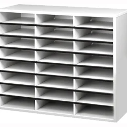 Fellowes® Literature Organizer, 24 Compartments, 23 7/16"H x 29 7/16"W x 11 7/8"D, Dove Gray