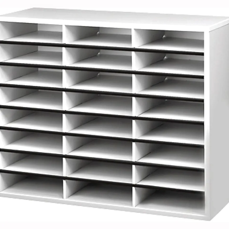 Fellowes® Literature Organizer, 24 Compartments, 23 7/16"H x 29 7/16"W x 11 7/8"D, Dove Gray