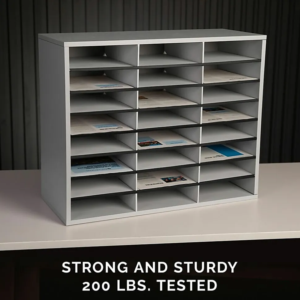 Fellowes® Literature Organizer, 24 Compartments, 23 7/16"H x 29 7/16"W x 11 7/8"D, Dove Gray