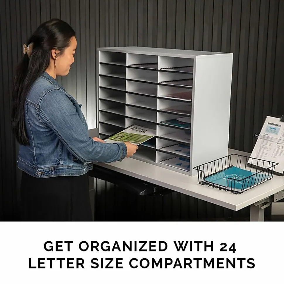 Fellowes® Literature Organizer, 24 Compartments, 23 7/16"H x 29 7/16"W x 11 7/8"D, Dove Gray