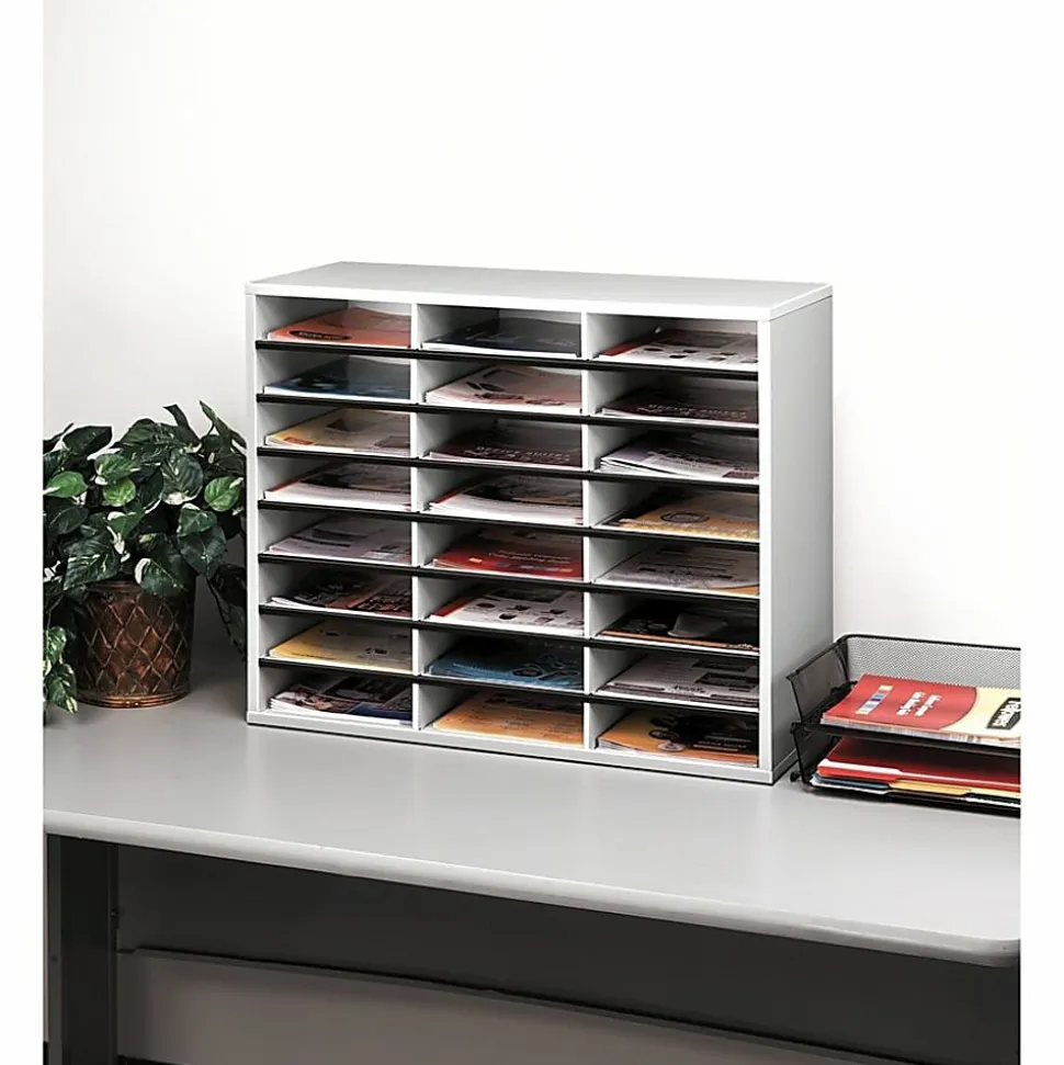 Fellowes® Literature Organizer, 24 Compartments, 23 7/16"H x 29 7/16"W x 11 7/8"D, Dove Gray