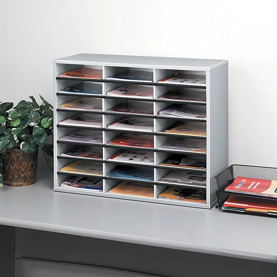 Fellowes® Literature Organizer, 24 Compartments, 23 7/16"H x 29 7/16"W x 11 7/8"D, Dove Gray