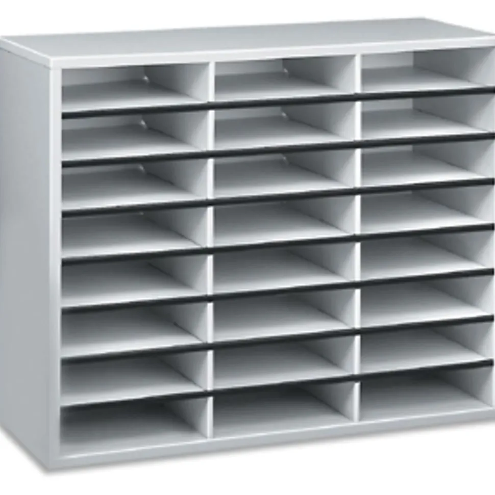 Fellowes® Literature Organizer, 24 Compartments, 23 7/16"H x 29 7/16"W x 11 7/8"D, Dove Gray