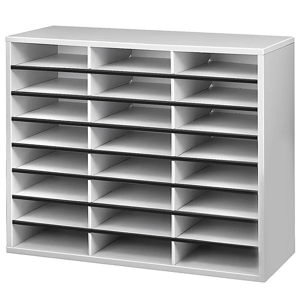 Fellowes® Literature Organizer, 24 Compartments, 23 7/16"H x 29 7/16"W x 11 7/8"D, Dove Gray