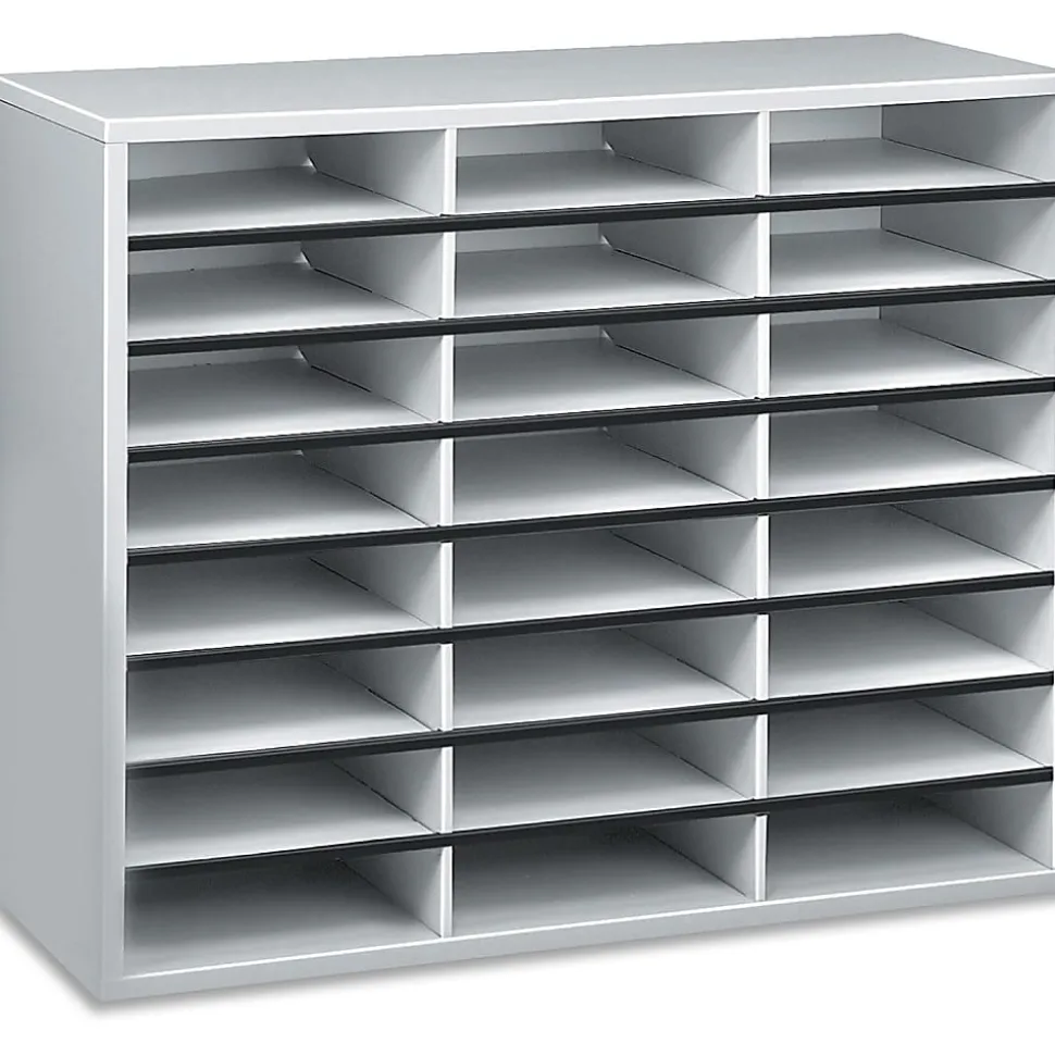 Fellowes® Literature Organizer, 24 Compartments, 23 7/16"H x 29 7/16"W x 11 7/8"D, Dove Gray