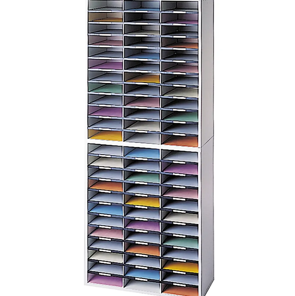 Fellowes® Literature Organizer, 72 Compartments, 69 1/8"H x 29"W x 11 7/8"D, Dove Gray
