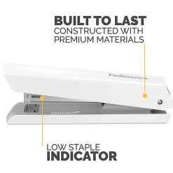 Fellowes® LX820™ Classic Full-Size Desktop Stapler, with Anti-microbial Technology, 20-Sheet Capacity, White
