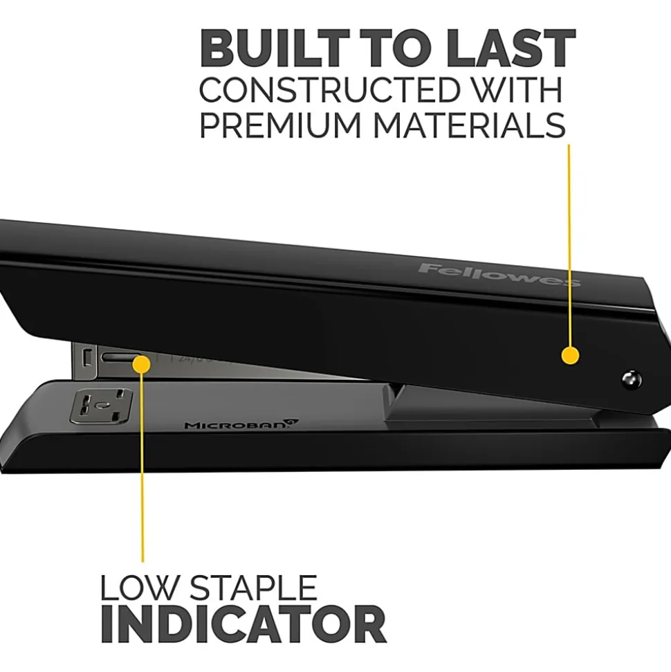 Fellowes® LX820 Classic Full-Size Desktop Stapler with Anti-microbial Technology, 20-Sheet Capacity, Black