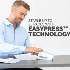 Fellowes® LX850 Full-Strip EasyPress™ Desktop Stapler with Anti-Microbial Technology, 25-sheet Capacity, White