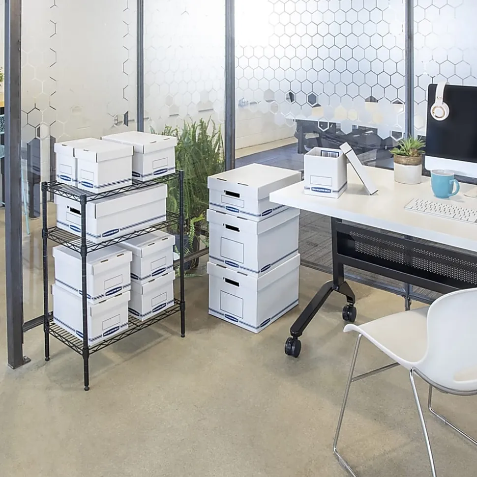 Fellowes Organizers Storage Boxes - External Dimensions: 12.8"x 16.5" Depth x 10.5" - Medium Duty - Single/Double Wall - Stackable - White, Blue -