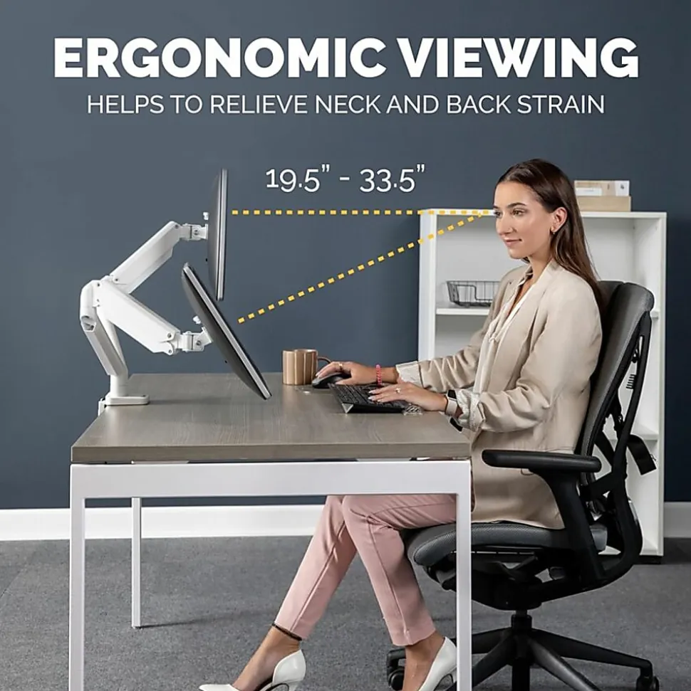 Fellowes® Platinum Series Dual Monitor Arms, Fully Adjustable, Each Arm Holds up to 40" monitor, White