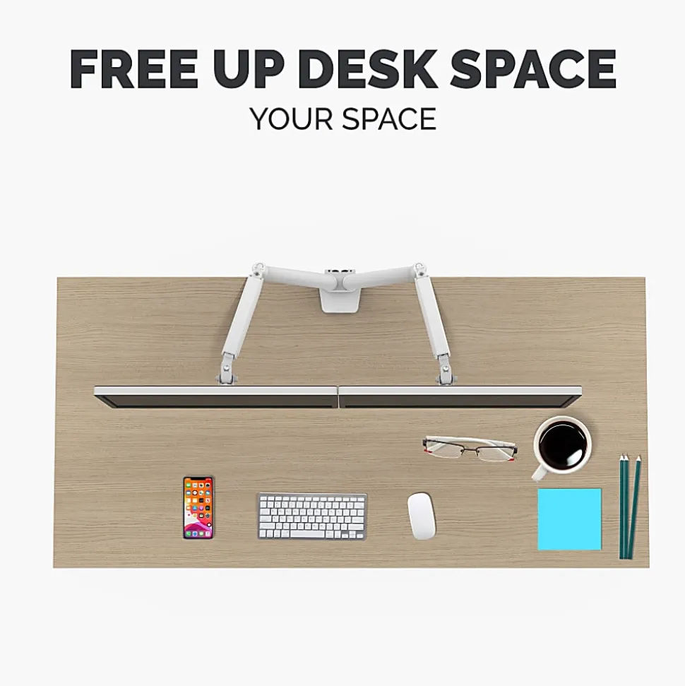 Fellowes® Platinum Series Dual Monitor Arms, Fully Adjustable, Each Arm Holds up to 40" monitor, White