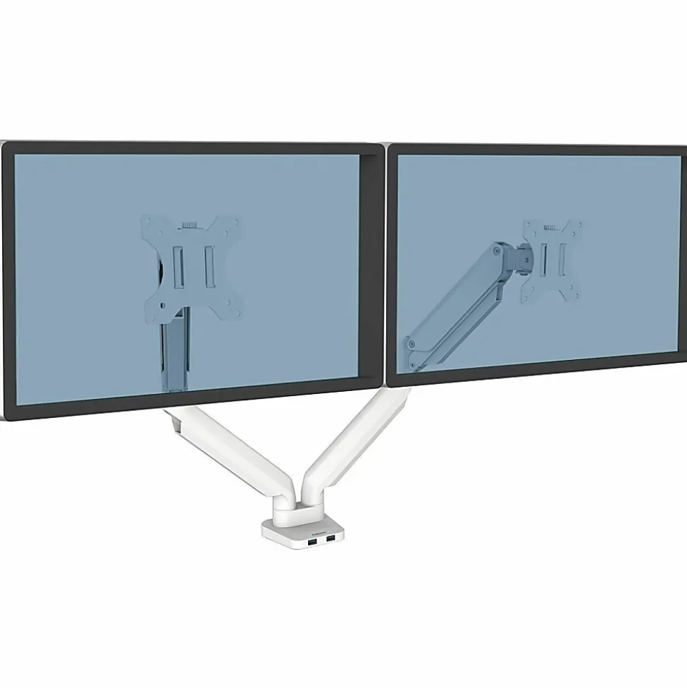 Fellowes® Platinum Series Dual Monitor Arms, Fully Adjustable, Each Arm Holds up to 40" monitor, White