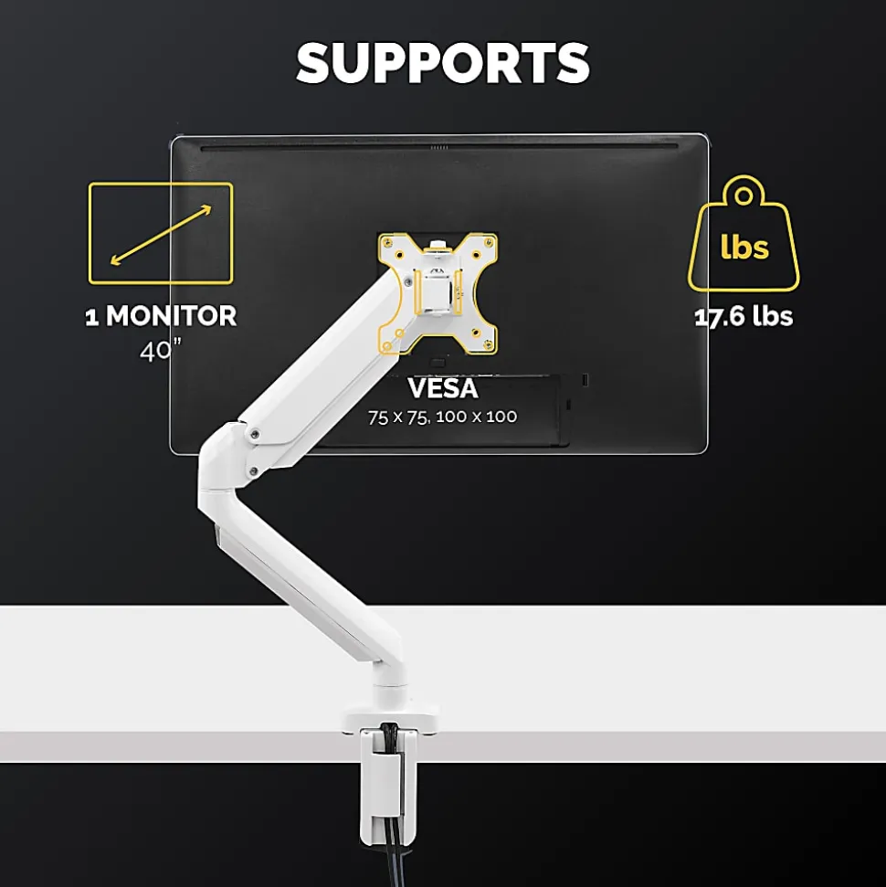 Fellowes® Platinum Series Gas Spring Single Monitor Arm, White