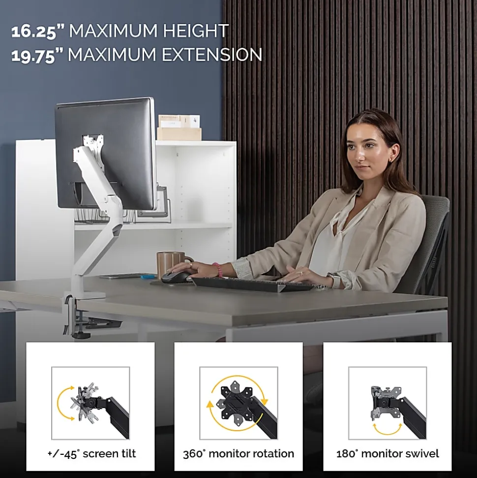 Fellowes® Platinum Series Gas Spring Single Monitor Arm, White