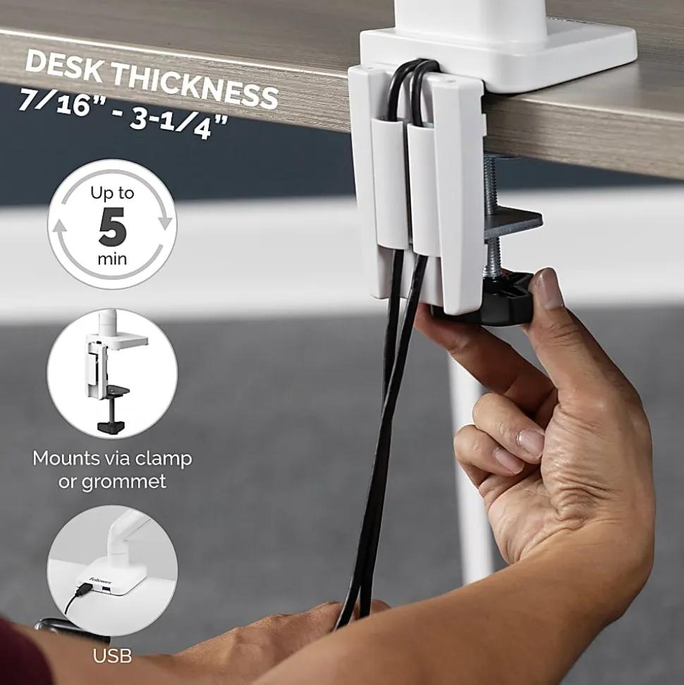 Fellowes® Platinum Series Gas Spring Single Monitor Arm, White