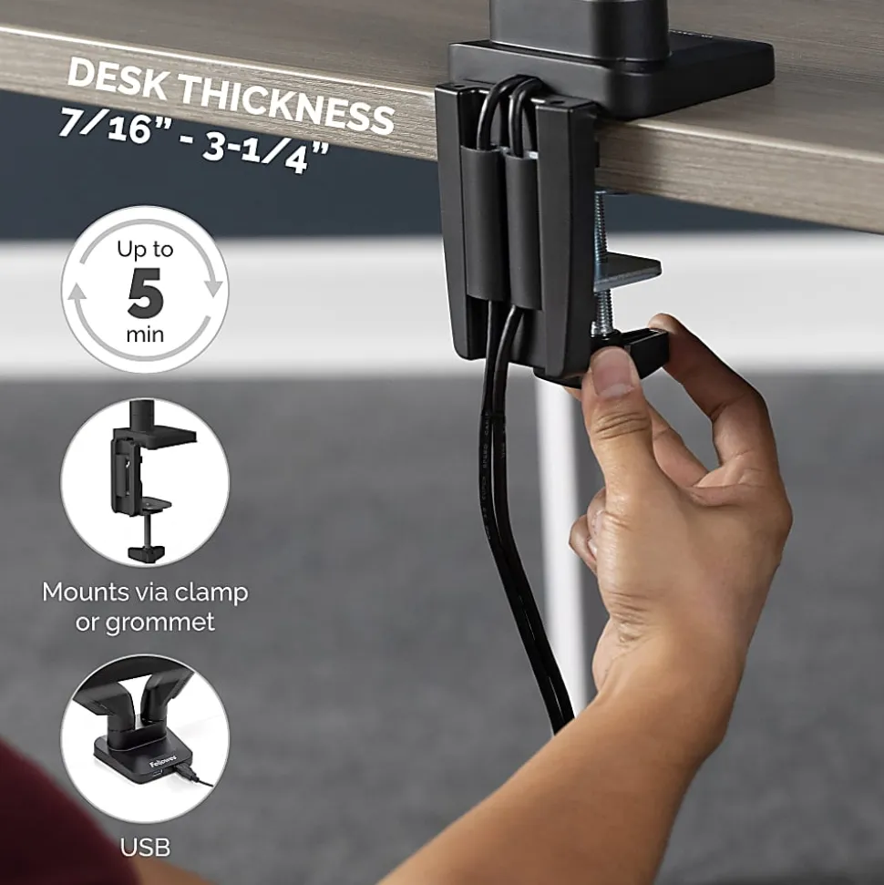 Fellowes® Platinum Series Triple Flat-Panel Monitor Arms, Black